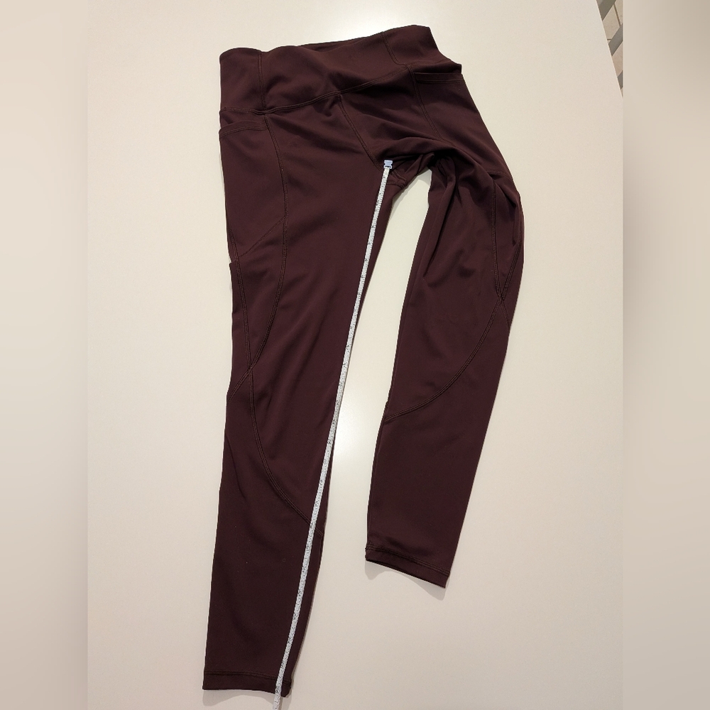 High Waisted Athletic Pocket Leggings Burgundy Wine 7/8 Length Yoga Pants - Picture 8 of 10